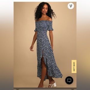 Fleur-ration Floral Navy Dress Off the Shoulder